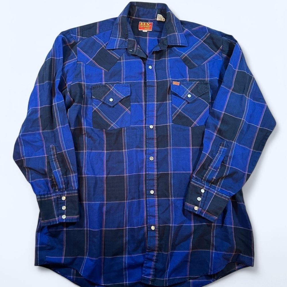 90s Vintage Ely Plains Western Wear Men's Plaid Button Up Pearl Snap Shirt